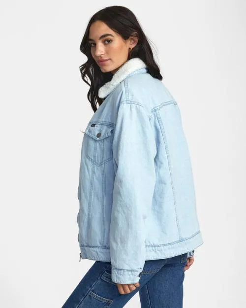 Rvca Bonfire Denim Jacket Bleach Wash Women Jackets
