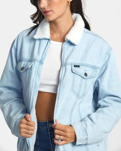 Rvca Bonfire Denim Jacket Bleach Wash Women Jackets