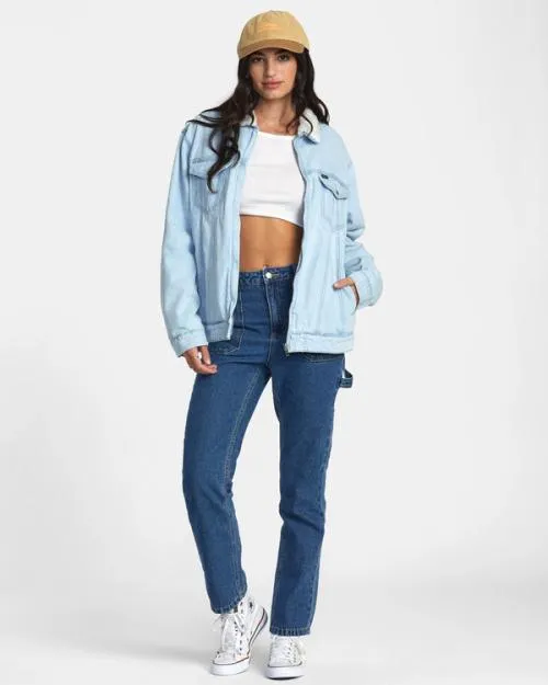 Rvca Bonfire Denim Jacket Bleach Wash Women Jackets