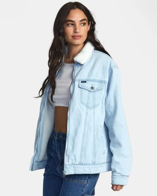 Rvca Bonfire Denim Jacket Bleach Wash Women Jackets