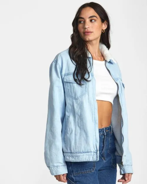 Rvca Bonfire Denim Jacket Bleach Wash Women Jackets