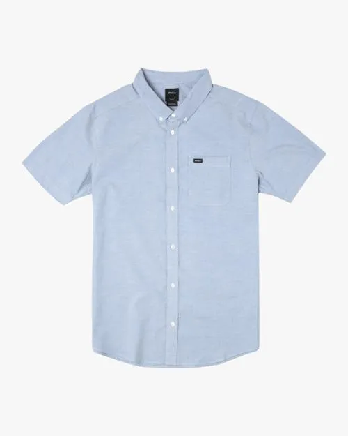 Rvca Boy039s Thatll Do Stretch Short Sleeve Shirt Oxford Blue Boys Shirts and Flannels