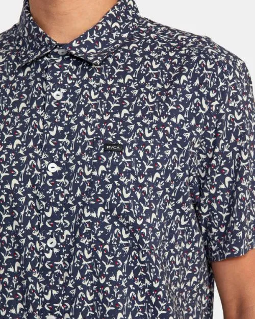 Rvca Bushwalk Short Sleeve Shirt Moody Blue Men Shirts and Flannels