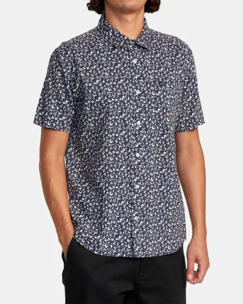 Rvca Bushwalk Short Sleeve Shirt Moody Blue Men Shirts and Flannels