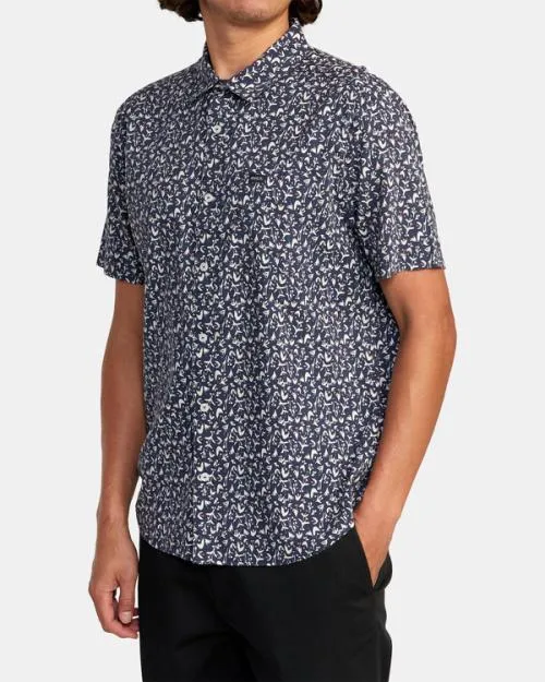 Rvca Bushwalk Short Sleeve Shirt Moody Blue Men Shirts and Flannels