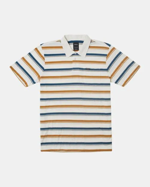 Rvca Cassady Stripe Polo Shirt Antique White Men Short Sleeves