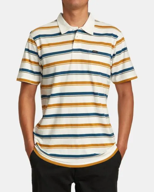 Rvca Cassady Stripe Polo Shirt Antique White Men Short Sleeves