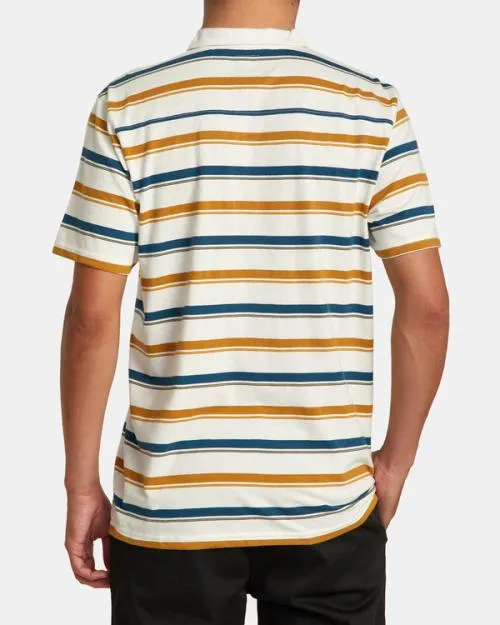 Rvca Cassady Stripe Polo Shirt Antique White Men Short Sleeves