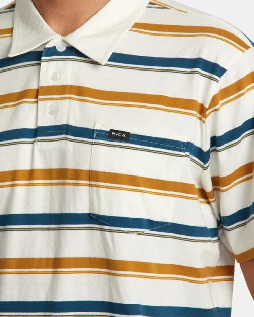 Rvca Cassady Stripe Polo Shirt Antique White Men Short Sleeves