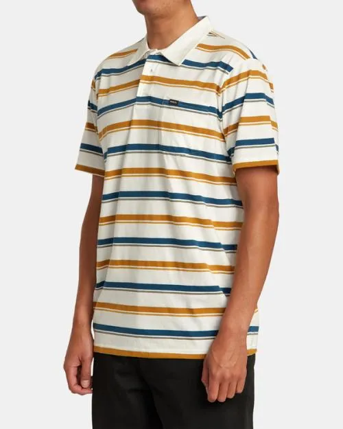Rvca Cassady Stripe Polo Shirt Antique White Men Short Sleeves
