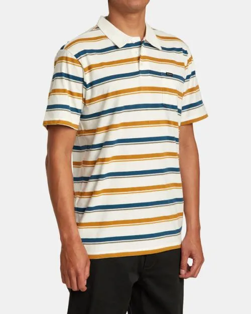 Rvca Cassady Stripe Polo Shirt Antique White Men Short Sleeves
