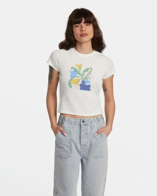 Rvca Cuttings TShirt Vintage White Women Tees and Tanks