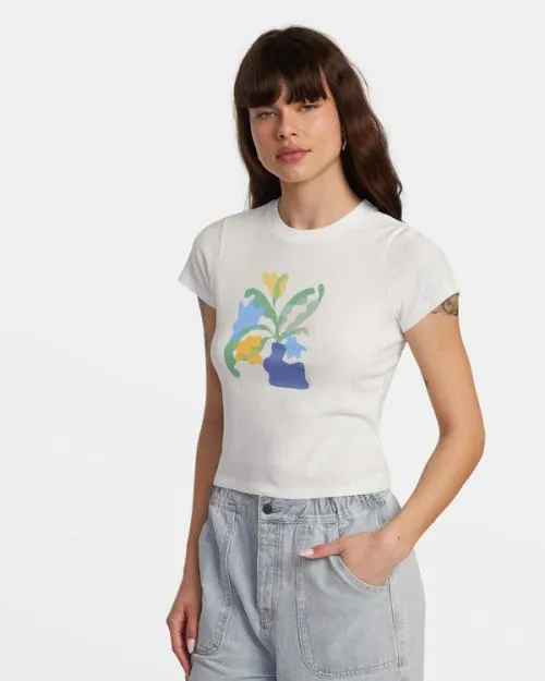 Rvca Cuttings TShirt Vintage White Women Tees and Tanks