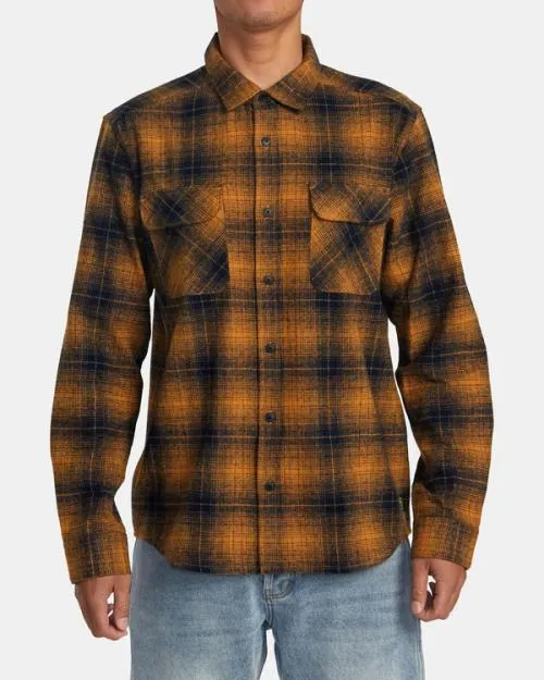 Rvca Dayshift Flannel Long Sleeve Shirt Navy Men Shirts and Flannels