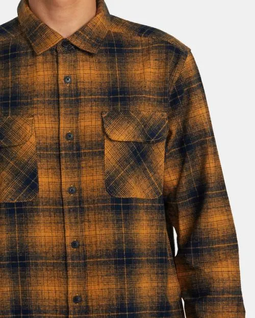 Rvca Dayshift Flannel Long Sleeve Shirt Navy Men Shirts and Flannels