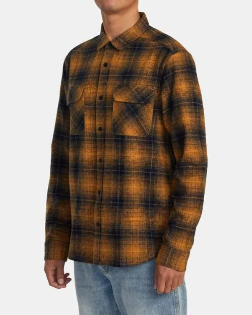 Rvca Dayshift Flannel Long Sleeve Shirt Navy Men Shirts and Flannels