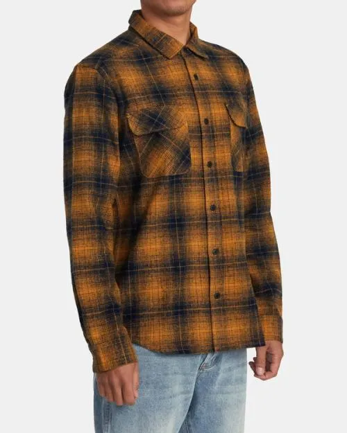 Rvca Dayshift Flannel Long Sleeve Shirt Navy Men Shirts and Flannels