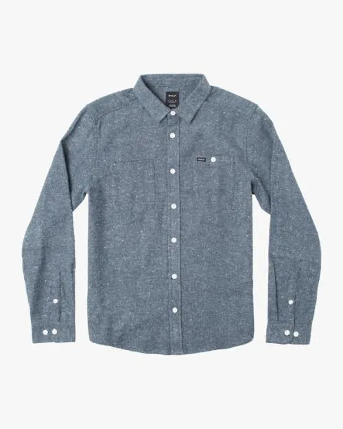 Rvca Harvest Neps Flannel Shirt Moody Blue Men Shirts and Flannels