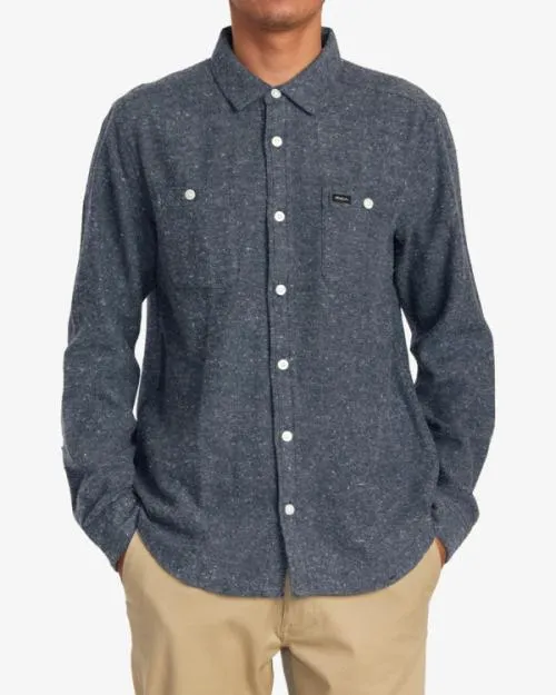 Rvca Harvest Neps Flannel Shirt Moody Blue Men Shirts and Flannels