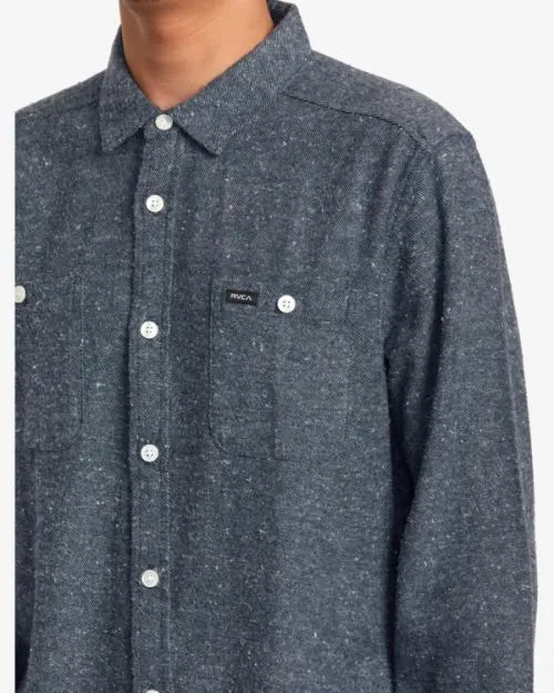 Rvca Harvest Neps Flannel Shirt Moody Blue Men Shirts and Flannels