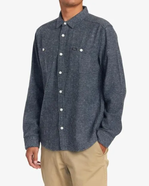 Rvca Harvest Neps Flannel Shirt Moody Blue Men Shirts and Flannels