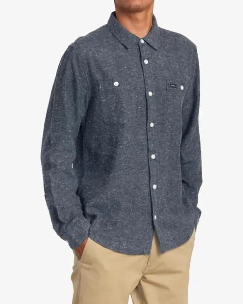 Rvca Harvest Neps Flannel Shirt Moody Blue Men Shirts and Flannels