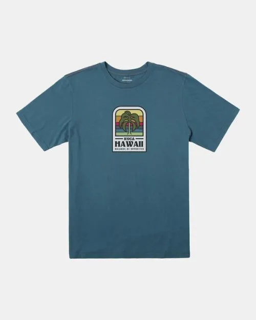 Rvca Hawaii Island Flora Tee Duck Blue Men Short Sleeves