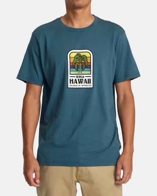 Rvca Hawaii Island Flora Tee Duck Blue Men Short Sleeves