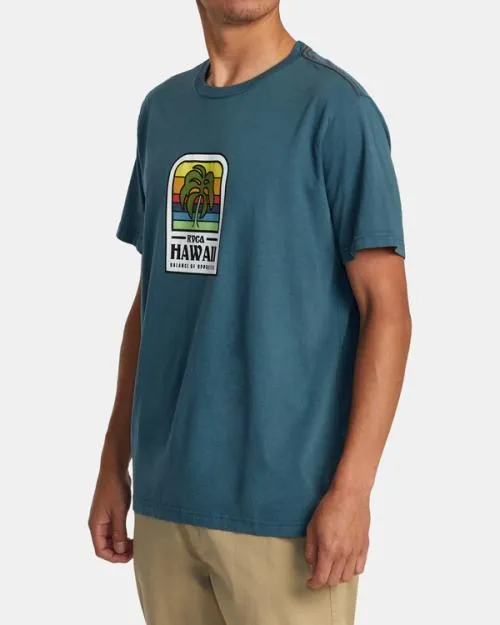 Rvca Hawaii Island Flora Tee Duck Blue Men Short Sleeves