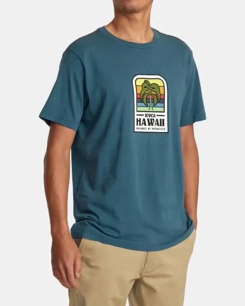 Rvca Hawaii Island Flora Tee Duck Blue Men Short Sleeves
