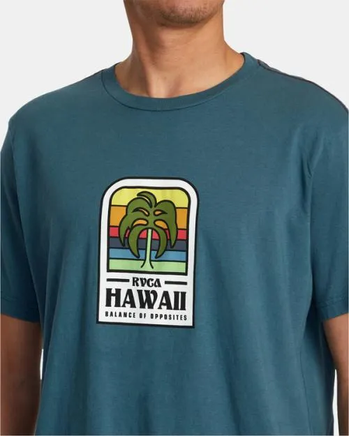 Rvca Hawaii Island Flora Tee Duck Blue Men Short Sleeves