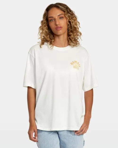Rvca Hawaii Sunrise VA Oversized Tee Vintage White Women Tees and Tanks