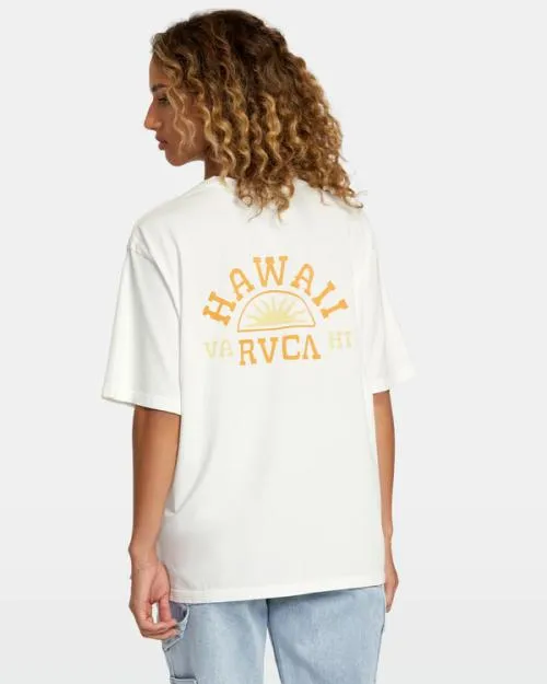 Rvca Hawaii Sunrise VA Oversized Tee Vintage White Women Tees and Tanks