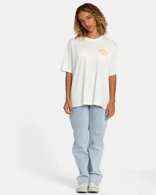 Rvca Hawaii Sunrise VA Oversized Tee Vintage White Women Tees and Tanks