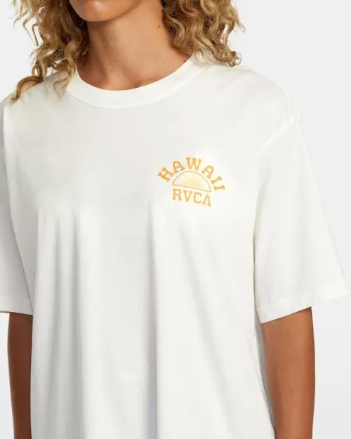 Rvca Hawaii Sunrise VA Oversized Tee Vintage White Women Tees and Tanks