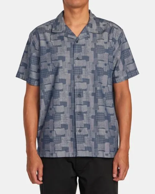 Rvca Hi Grade Boro Short Sleeve Shirt Indigo Men Shirts and Flannels