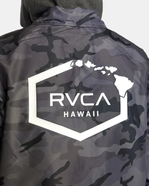 Rvca Island Hex Hooded Coaches Jacket Black Camo Men Jackets