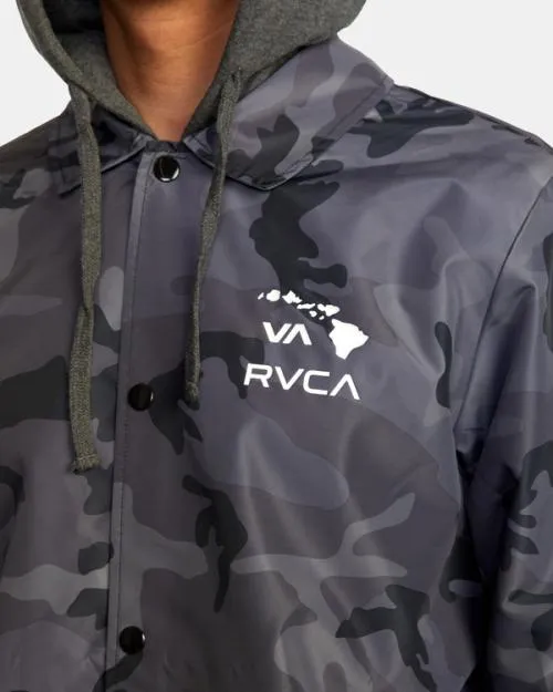 Rvca Island Hex Hooded Coaches Jacket Black Camo Men Jackets