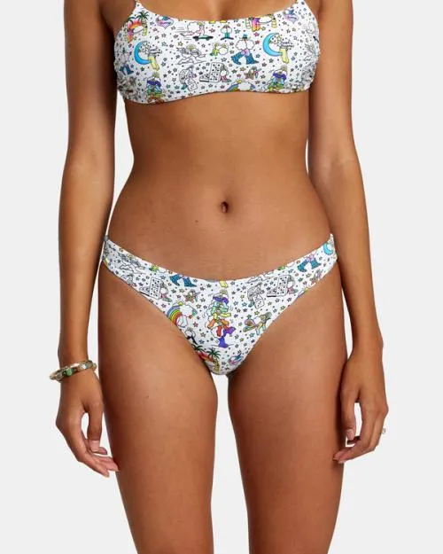 Rvca Jesse Lortz Ravey Wave Eco Cheeky Bikini Bottoms White Women Bikini Bottoms