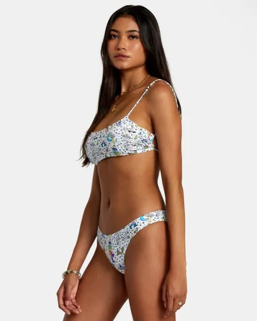 Rvca Jesse Lortz Ravey Wave Eco Cheeky Bikini Bottoms White Women Bikini Bottoms