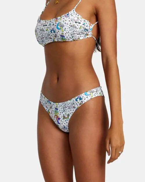 Rvca Jesse Lortz Ravey Wave Eco Cheeky Bikini Bottoms White Women Bikini Bottoms