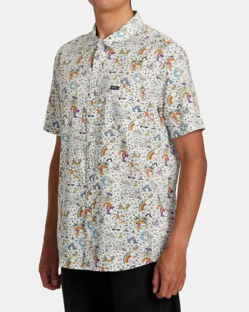Rvca Jesse Lortz Short Sleeve Shirt White Men Shirts and Flannels