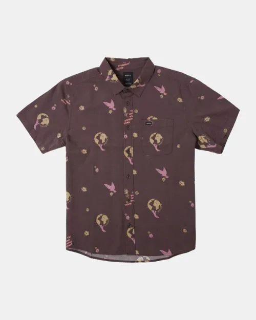 Rvca Let It Grow Short Sleeve Shirt Dark Plum Men Shirts and Flannels