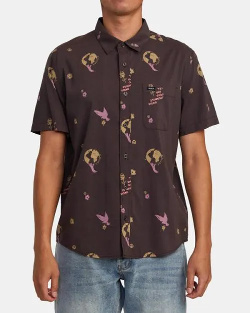 Rvca Let It Grow Short Sleeve Shirt Dark Plum Men Shirts and Flannels