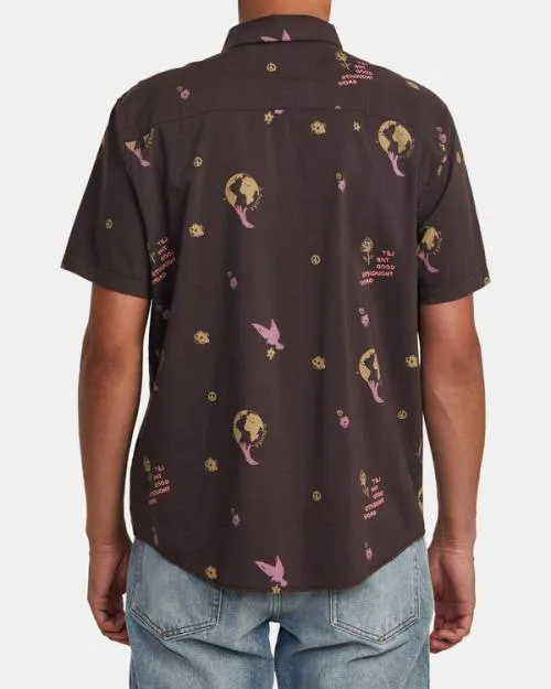 Rvca Let It Grow Short Sleeve Shirt Dark Plum Men Shirts and Flannels