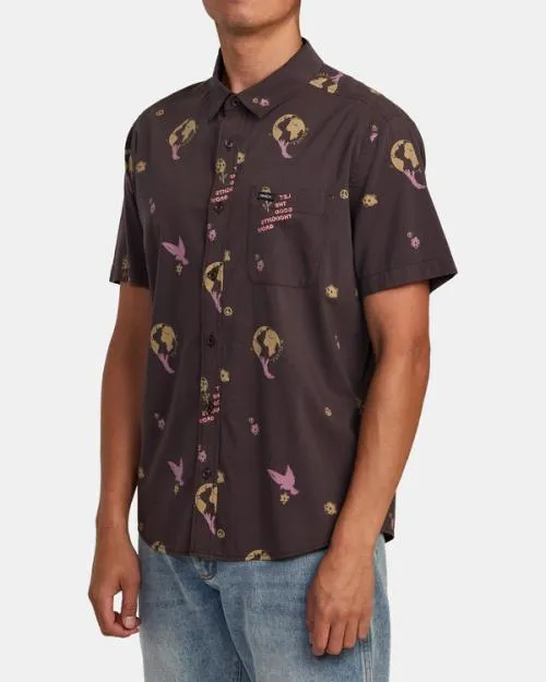 Rvca Let It Grow Short Sleeve Shirt Dark Plum Men Shirts and Flannels