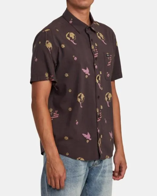 Rvca Let It Grow Short Sleeve Shirt Dark Plum Men Shirts and Flannels