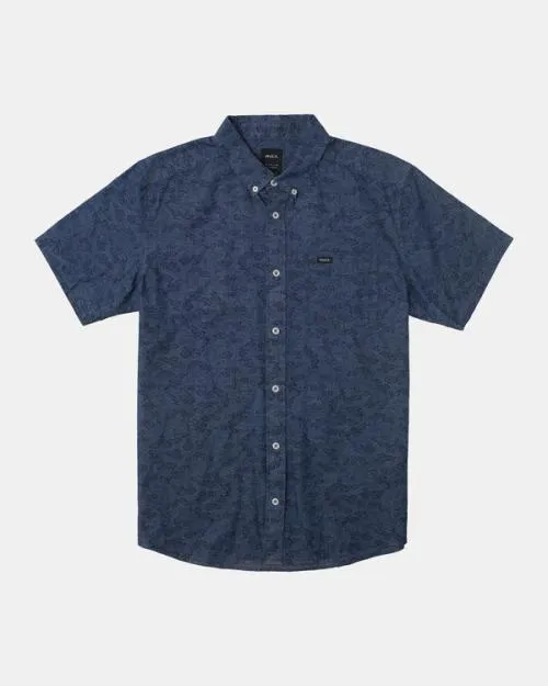 Rvca Neon Dragon Denim Short Sleeve Shirt Denim Men Shirts and Flannels