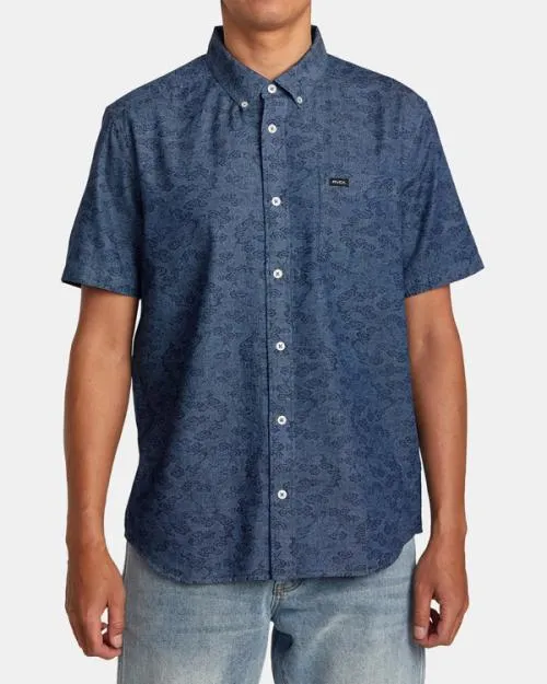 Rvca Neon Dragon Denim Short Sleeve Shirt Denim Men Shirts and Flannels