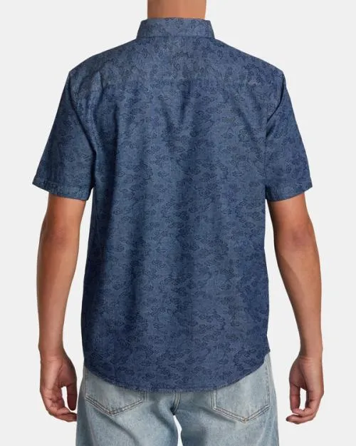 Rvca Neon Dragon Denim Short Sleeve Shirt Denim Men Shirts and Flannels